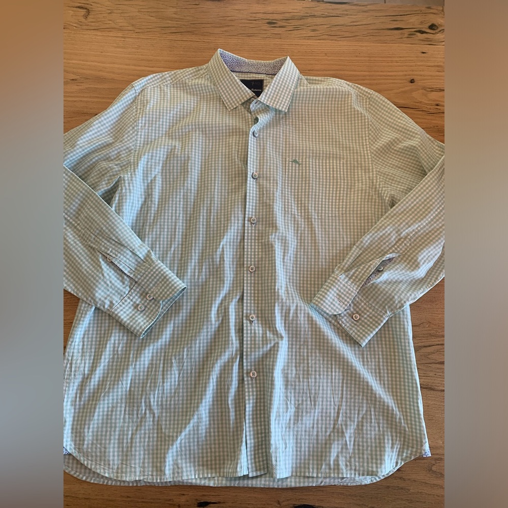 Tommy Bahama Gingham Check Button Down Shirt Mint Green Men’s XL Preloved